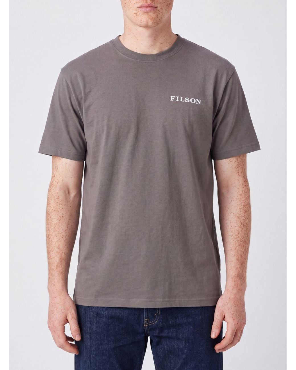 Filson Gray Crewneck Cotton T-Shirt With Front Contrast Logo for men