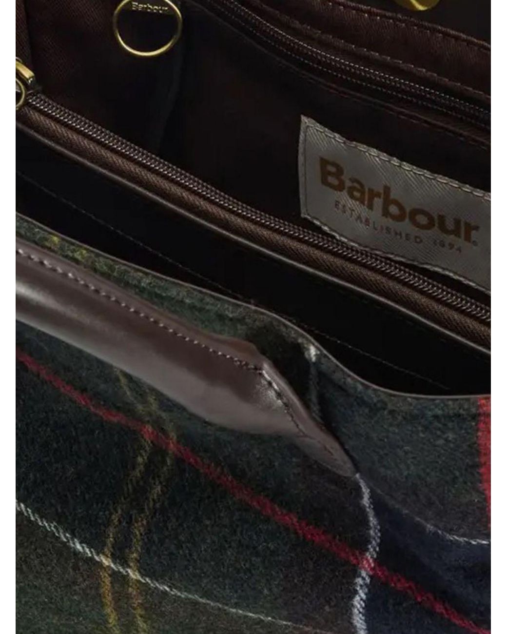 Barbour Black Tartan Wool Blend Handbag With Removable Shoulder Strap