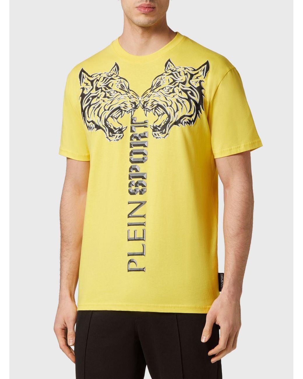 Philipp Plein Yellow Cotton T-Shirt With Graphic Print And Contrast Logo for men