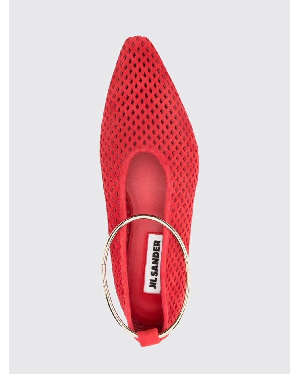 Jil Sander Red Perforated Suede Ballerinas