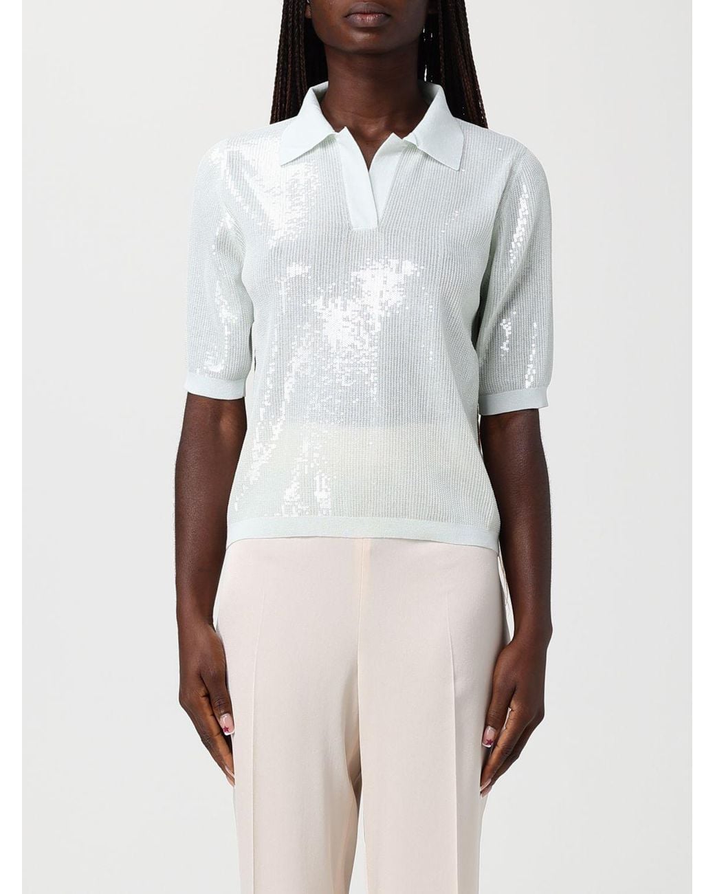 Twinset White Cotton Polo Shirt With Sequins