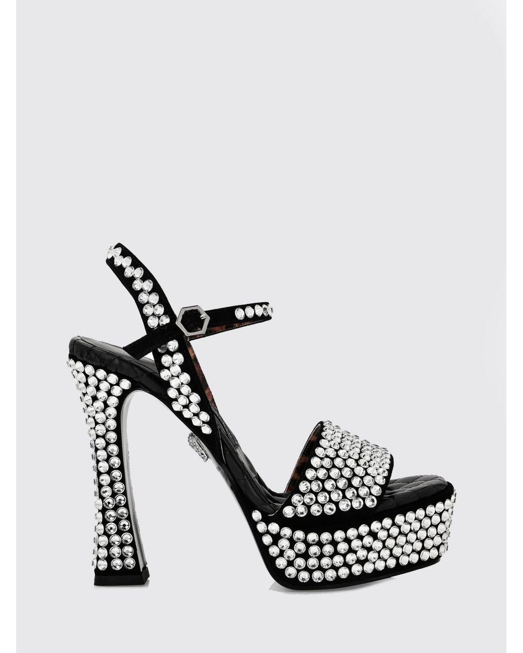 Philipp Plein Metallic Suede Platform Sandals With High Heel And Rhinestones