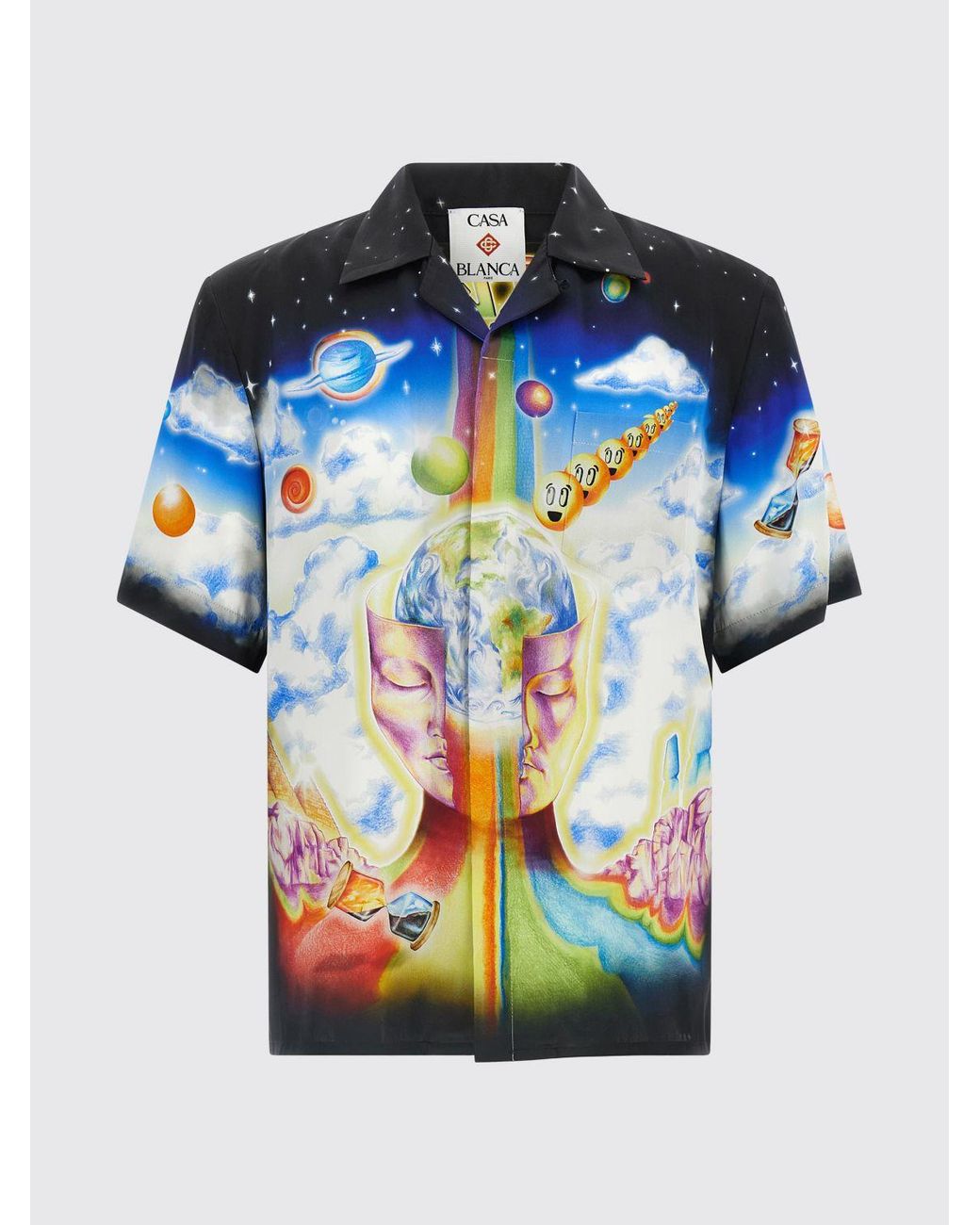 Casablanca Blue Multicolor Silk Pattern Shirt for men