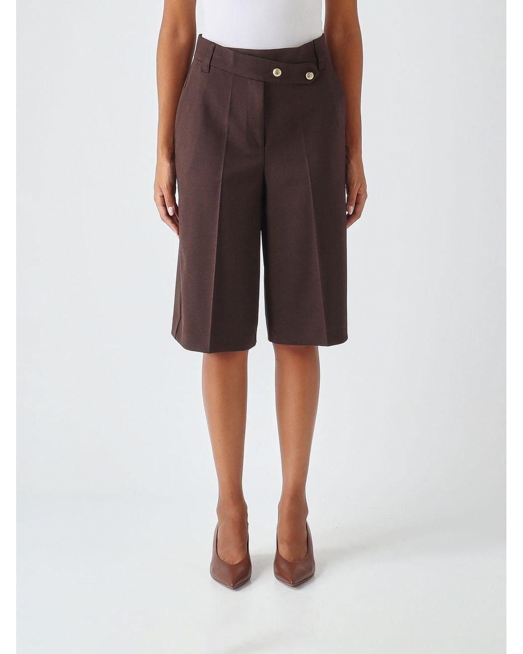 Pinko Brown High-Waisted Knee-Length Wool Blend Shorts
