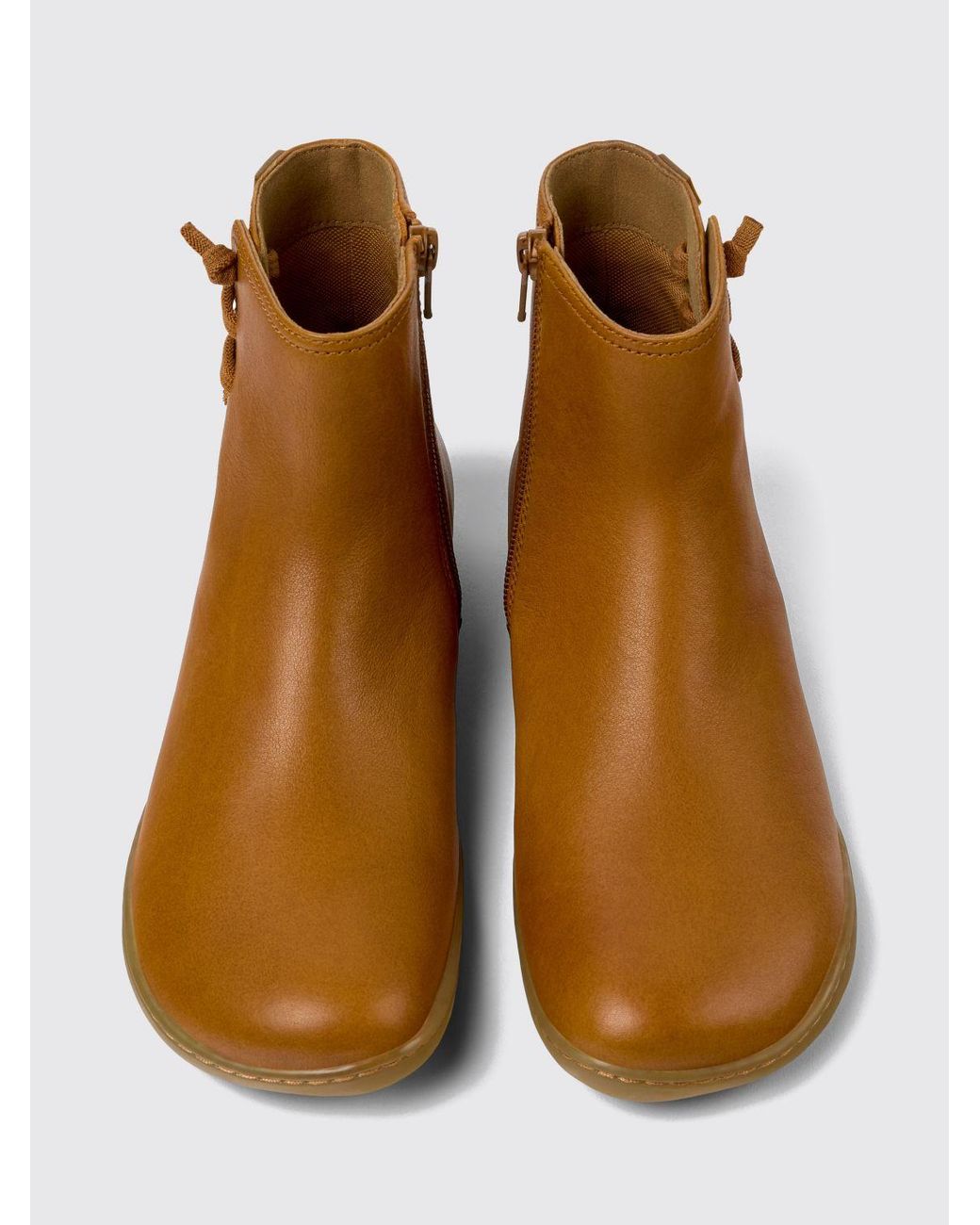 Camper Brown Peu Leather Ankle Boots With Elastic Inserts And Side Zip