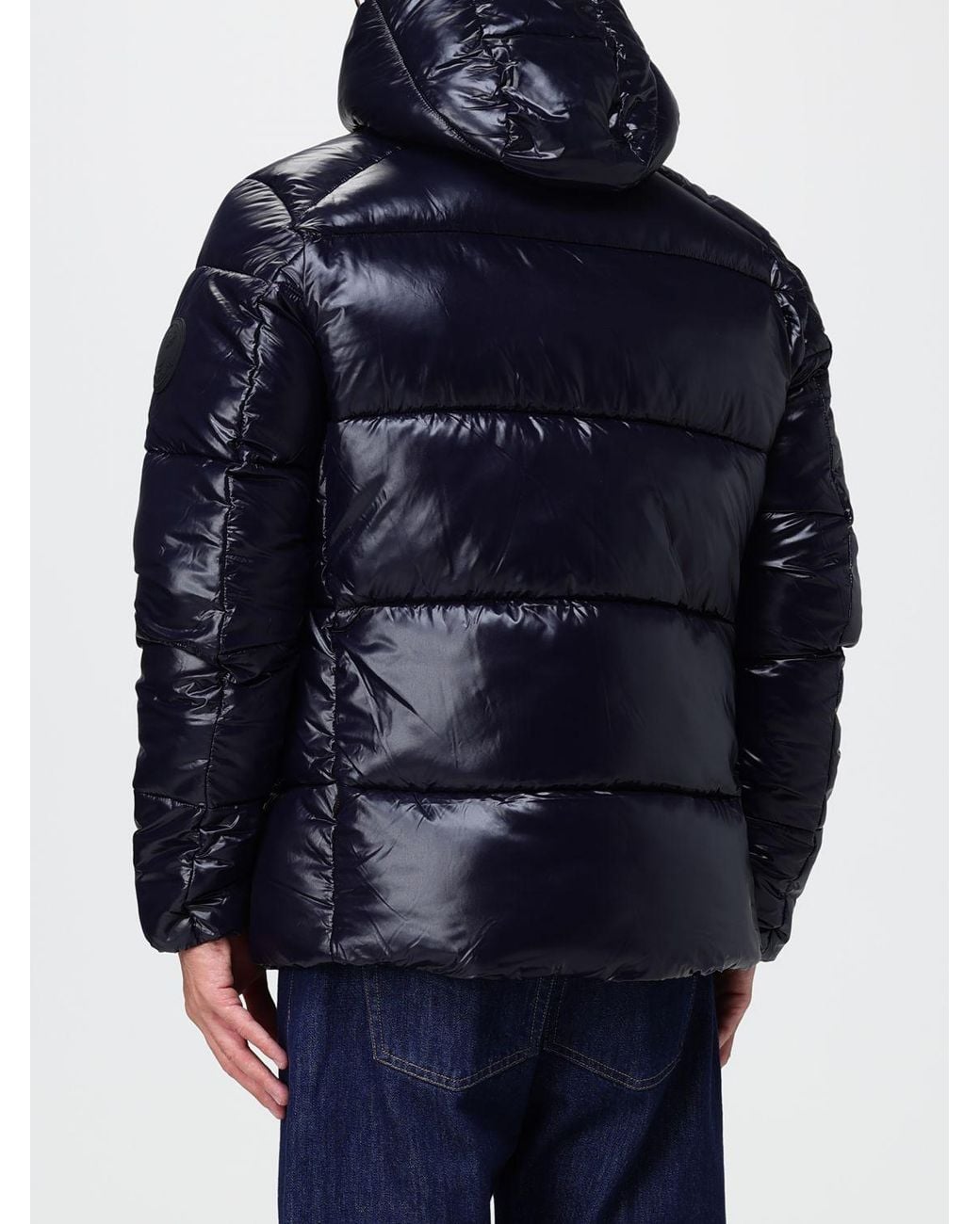 Save The Duck Blue Short Quilted Nylon Puffer Jacket With Hood And Zip Closure for men