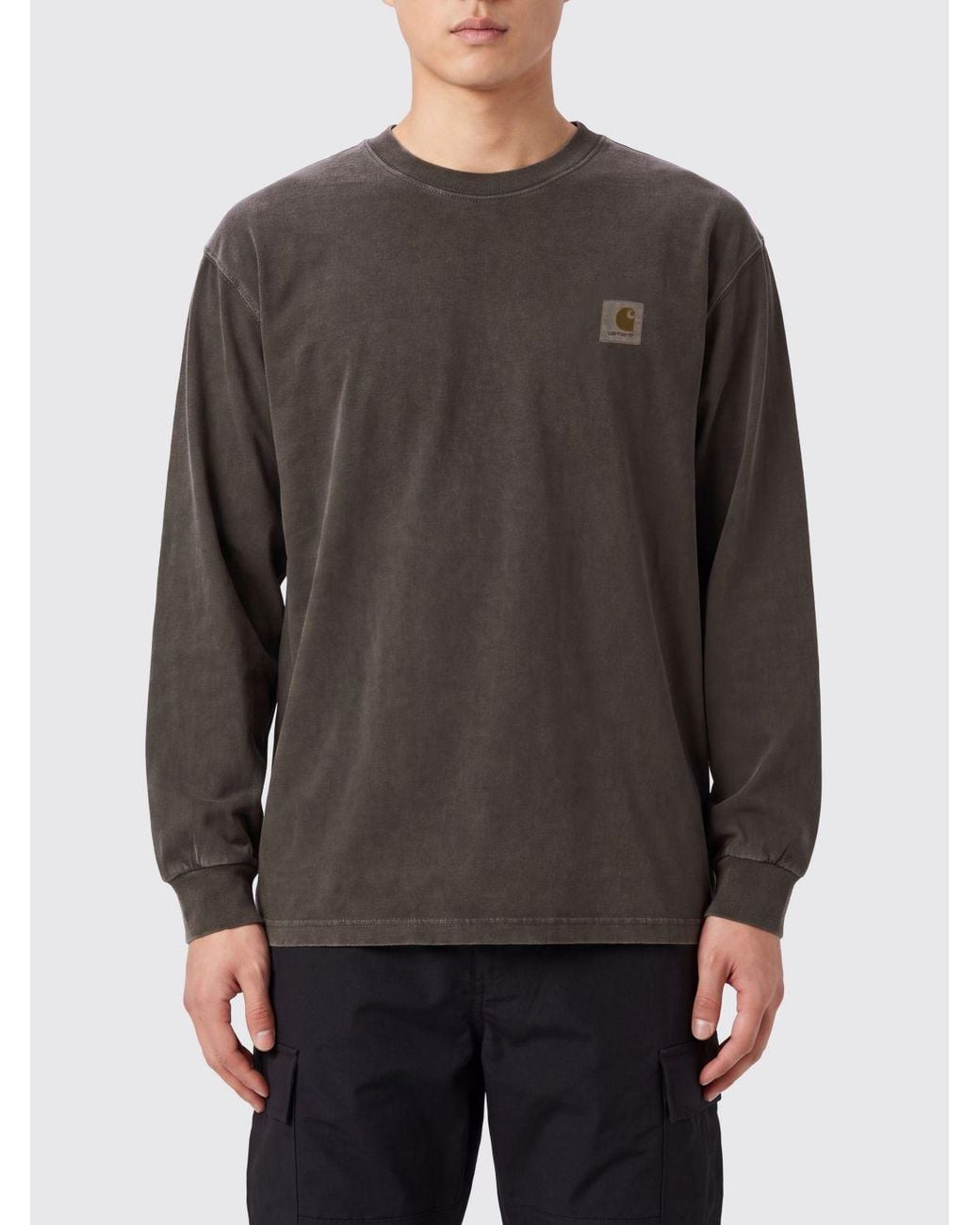 Carhartt Gray Dropped Shoulder Long-Sleeved Cotton T-Shirt With Logo for men