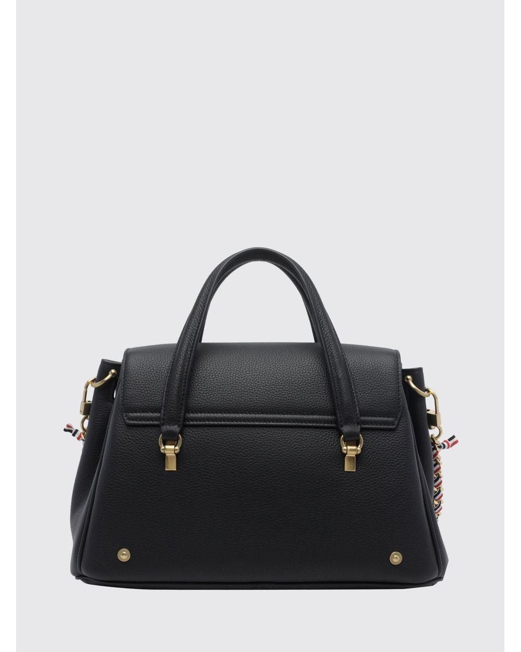 Thom Browne Black Bolton Grained Calf Leather Handbag With Shoulder Strap
