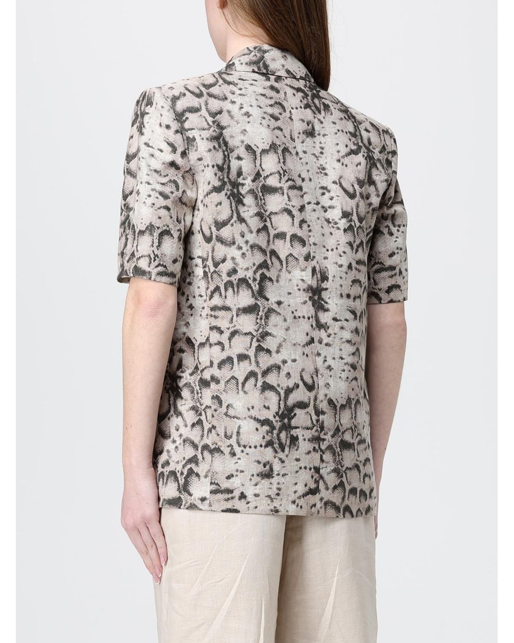 Pinko Natural Brindisi Snake Print Viscose And Linen Blazer