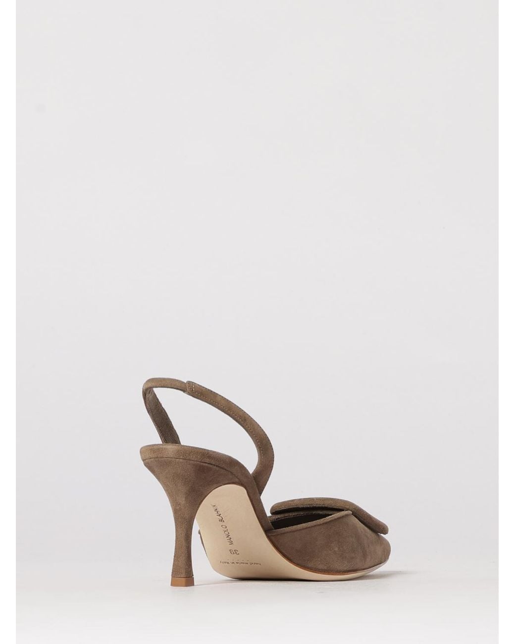 Manolo Blahnik Natural Maysli Suede Slingback Pumps With Decorative Buckle