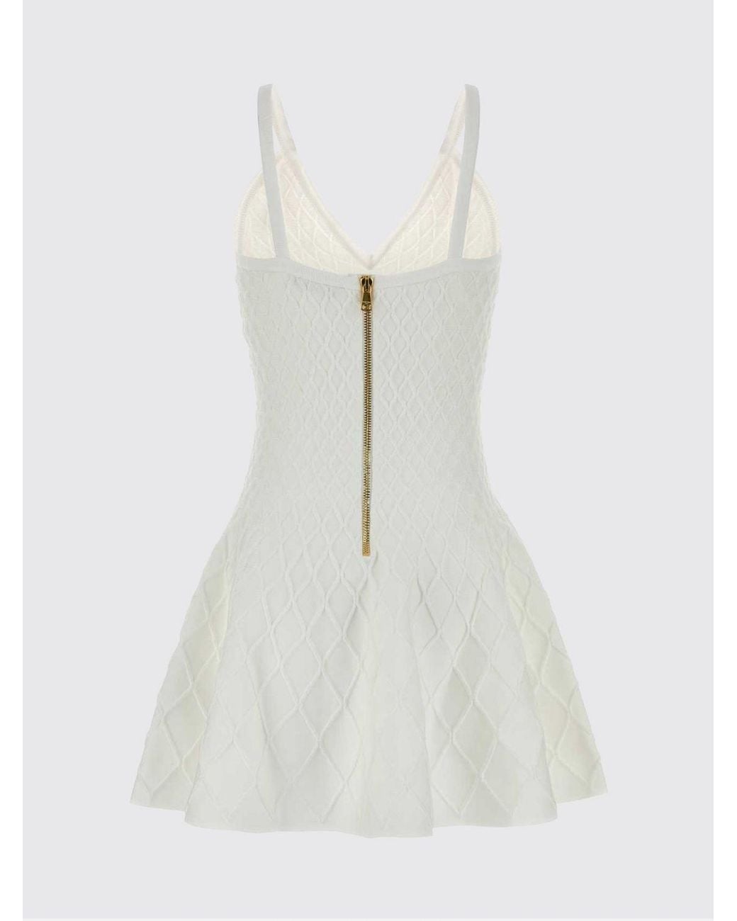 Balmain White A-Line Viscose Knit Mini Dress With V-Neck