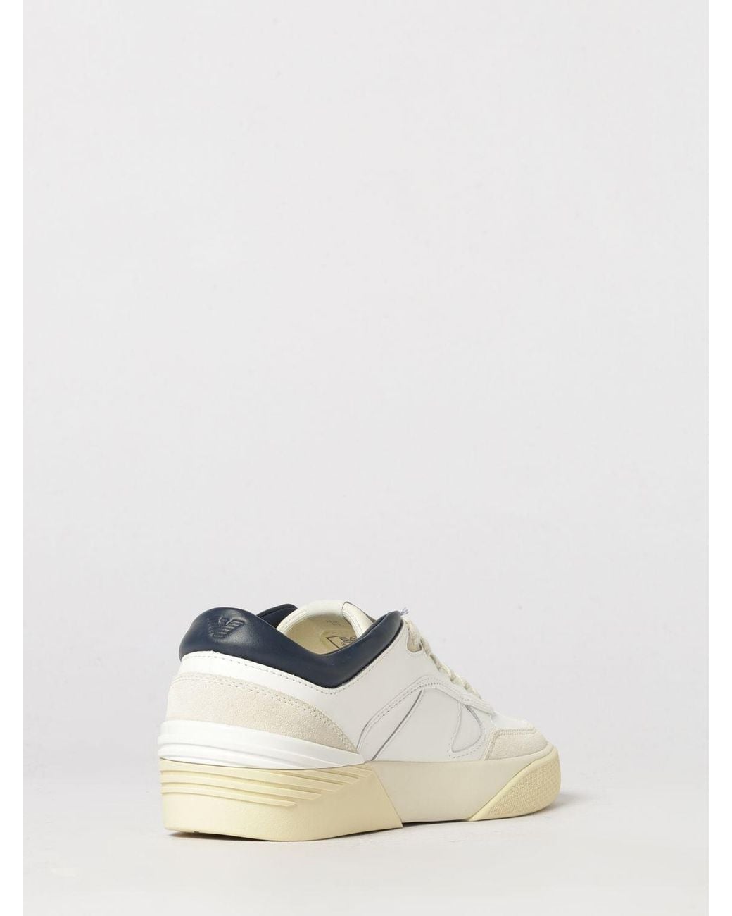 EA7 White Low Top Bovine Leather Sneakers With Round Toe And Printed Logo for men
