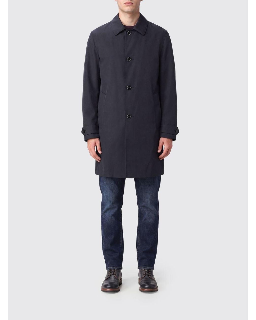 Aspesi Blue Single-Breasted Knee-Length Trench Coat for men