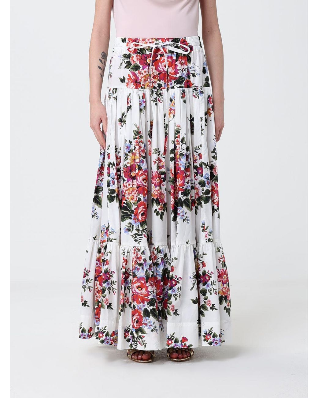 Dolce & Gabbana White Dolce &Amp Gabbana Floral Cotton Skirt