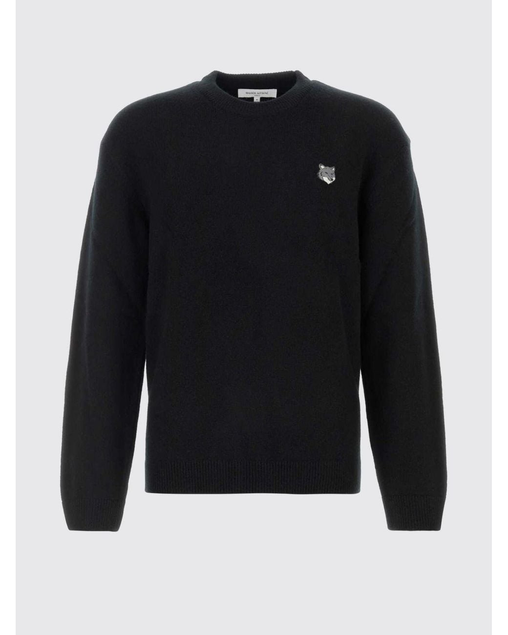 Maison Kitsuné Black Maison KitsunÉ Crewneck Wool Jumper With Chillax Fox Logo Patch for men
