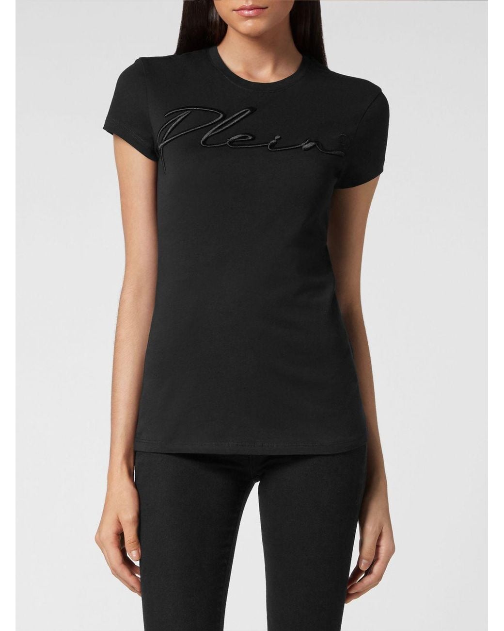 Philipp Plein Black Slim Fit Jersey Crewneck T-Shirt With Tone-On-Tone Embroidered Logo
