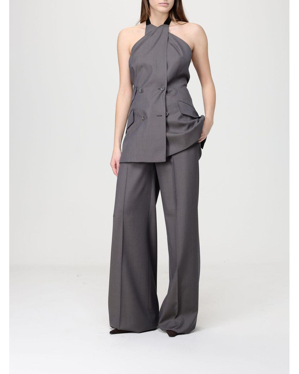 Max Mara Gray Wool Gabardine Top