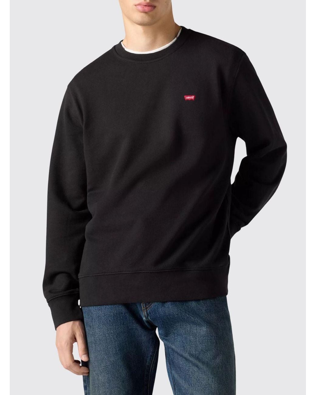 Levi's Black Pure Cotton Crewneck Sweatshirt With Dropped Shoulders And Tonal Logo for men