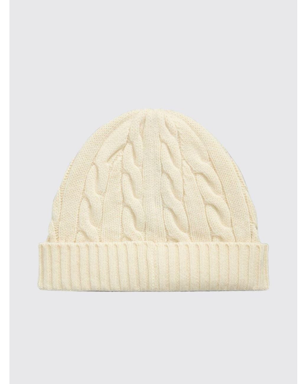Polo Ralph Lauren Natural Wool And Cashmere Blend Beanie With Contrast Pony Logo for men