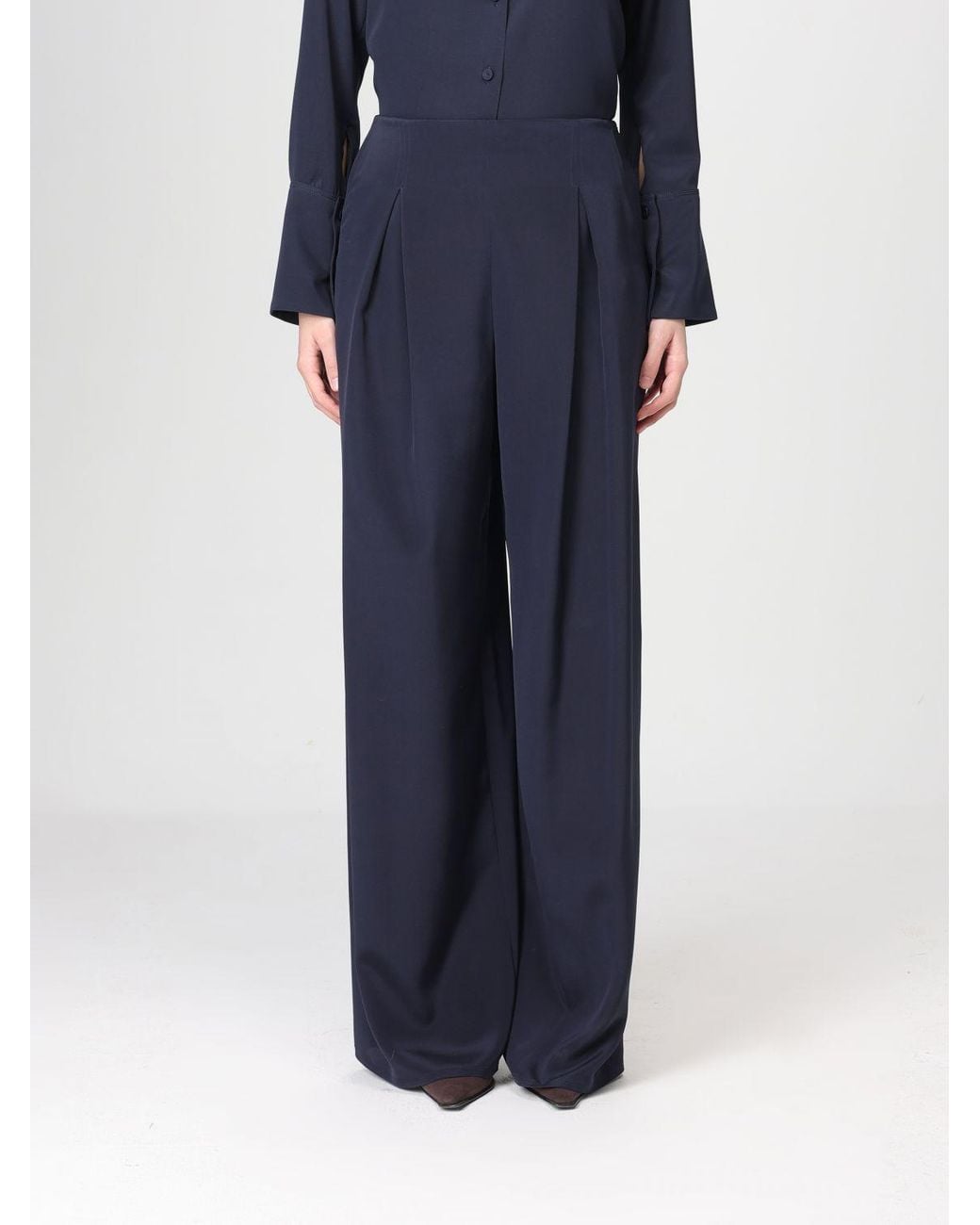 Max Mara Pure Blue Pure Stretch Silk Palazzo Trousers Max Mara