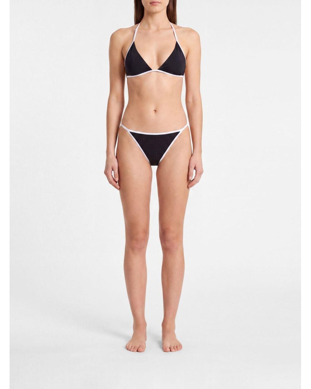 Balmain Black Contrast Trim Polyamide Triangle Bikini