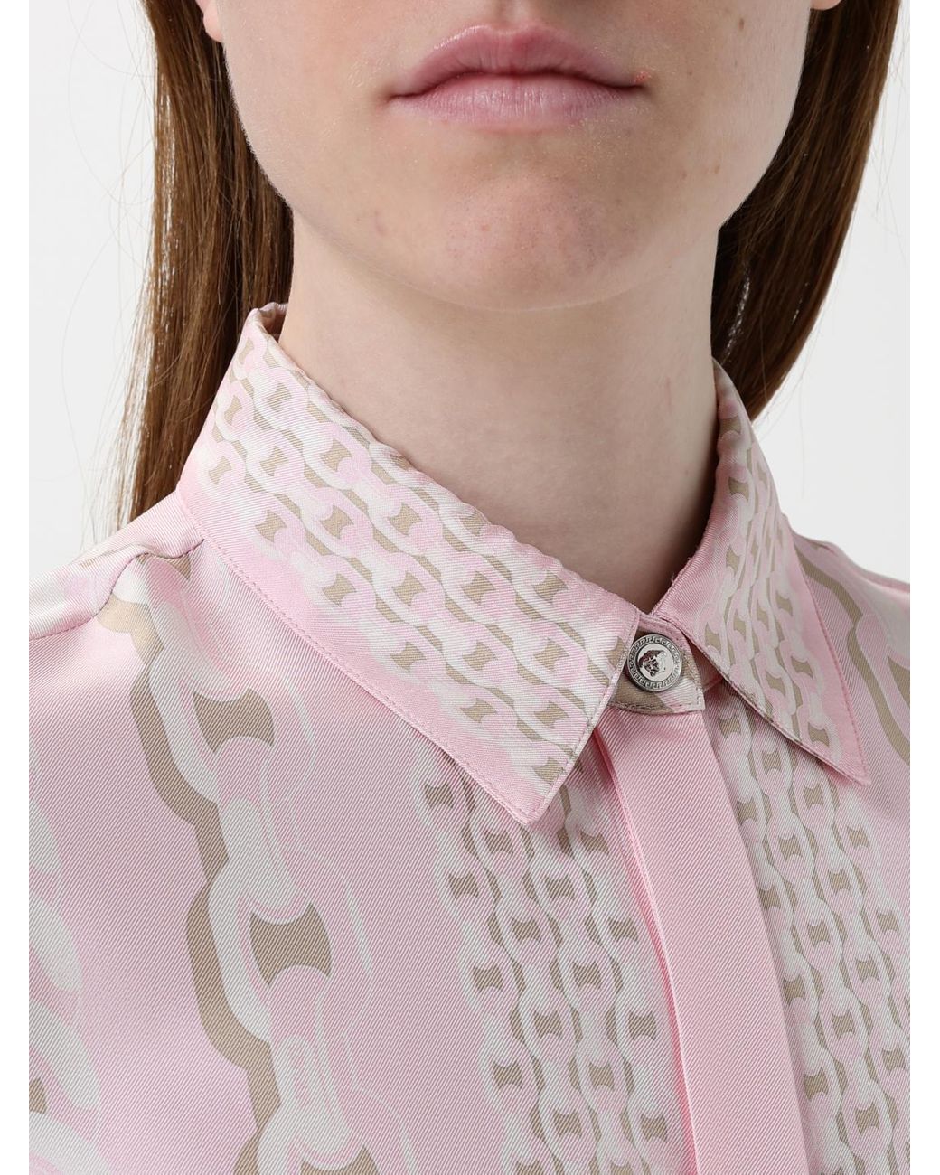 Versace Pink Chain Print Silk Blouse