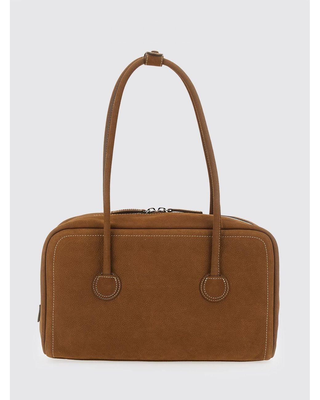 MARGE SHERWOOD Brown Boston Cow Leather Shoulder Bag With Double Zip
