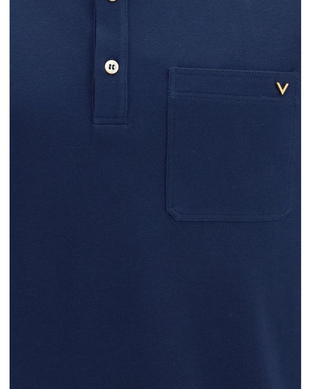 Valentino Garavani Blue Cotton Polo Shirt With Vlogo Signature And Patch Pocket for men