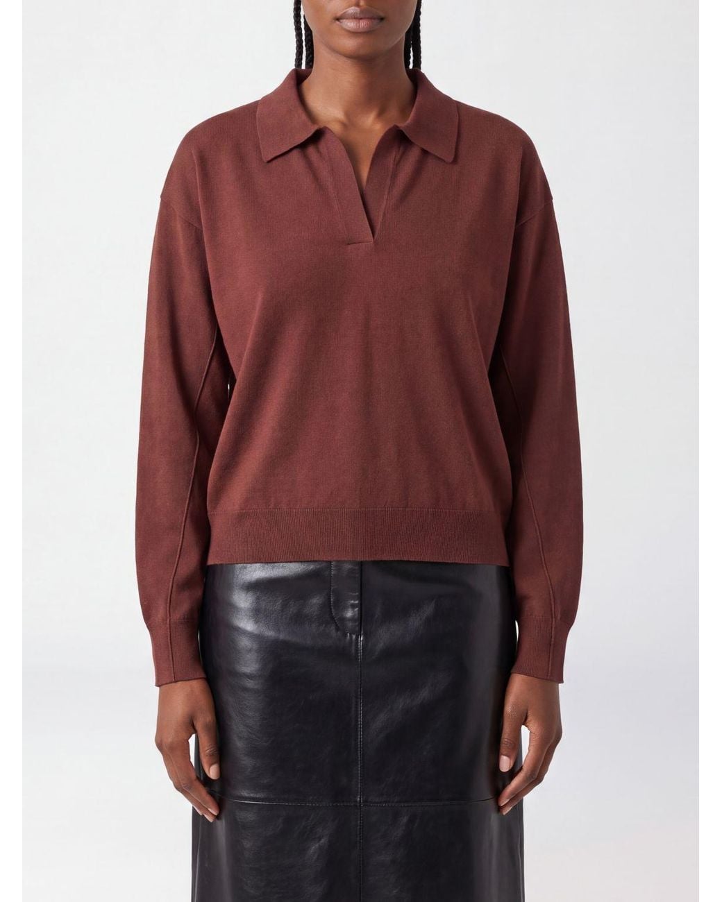 Soeur Red V-Neck Merino Wool Knit Polo With Dropped Shoulders