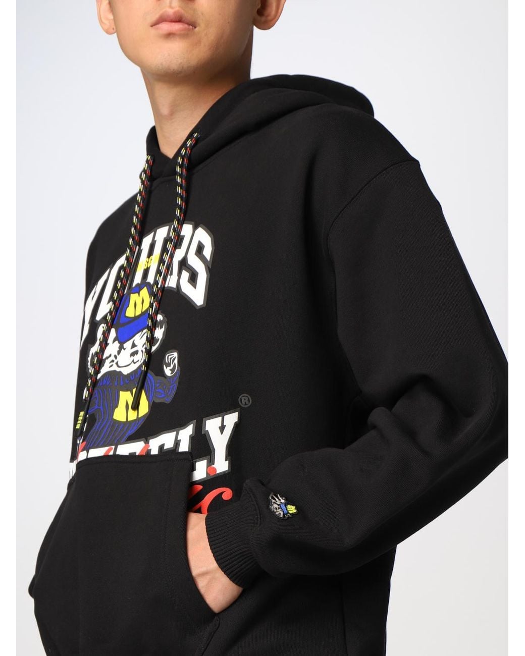 MSGM Black Cotton Sweatshirt With Print for men