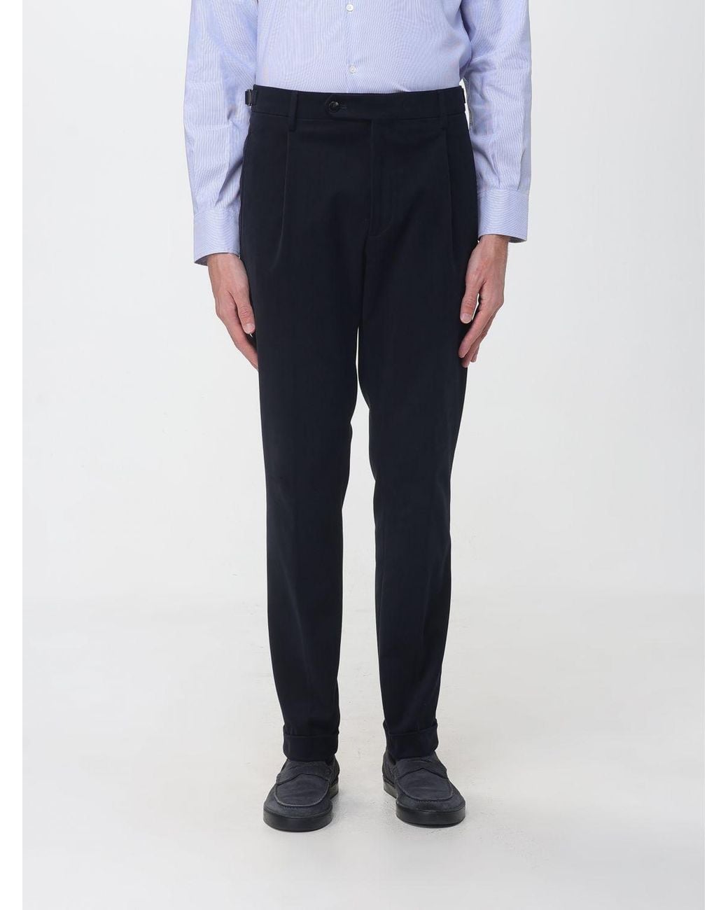 Berwich Blue Slim Fit Pleated Gabardine Chinos for men