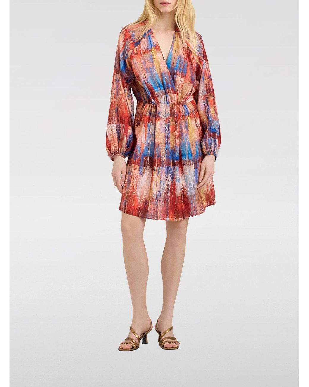 Momoní Red MomonÌ Abstract Print Silk Mini Dress With V-Neck And Long Sleeves
