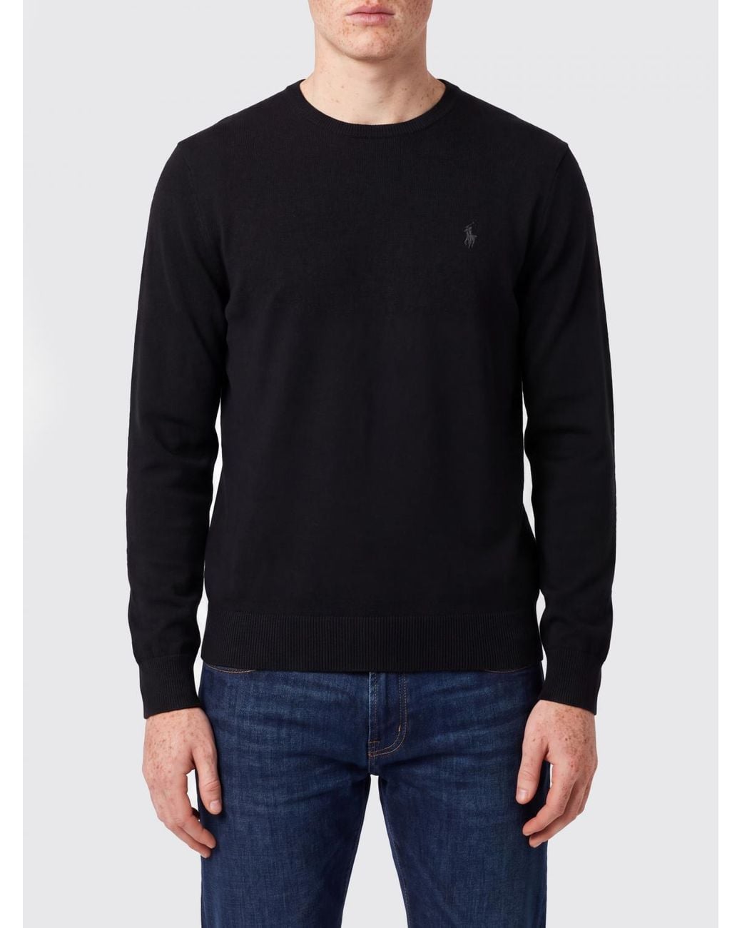 Polo Ralph Lauren Black Wool Crewneck Jumper With Embroidered Pony Logo for men