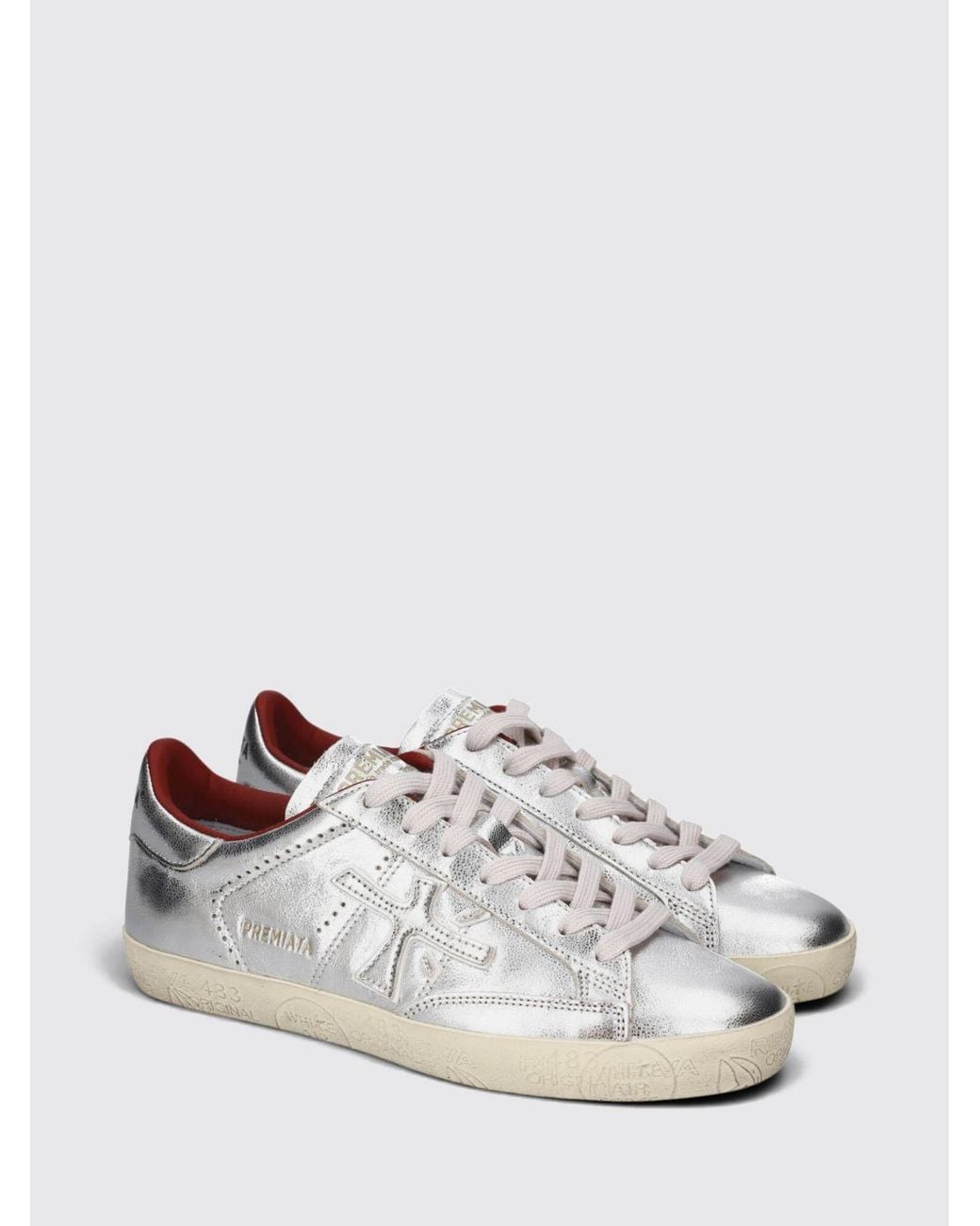 Premiata White Stevend Calfskin Sneakers With Contrasting Details And Logo