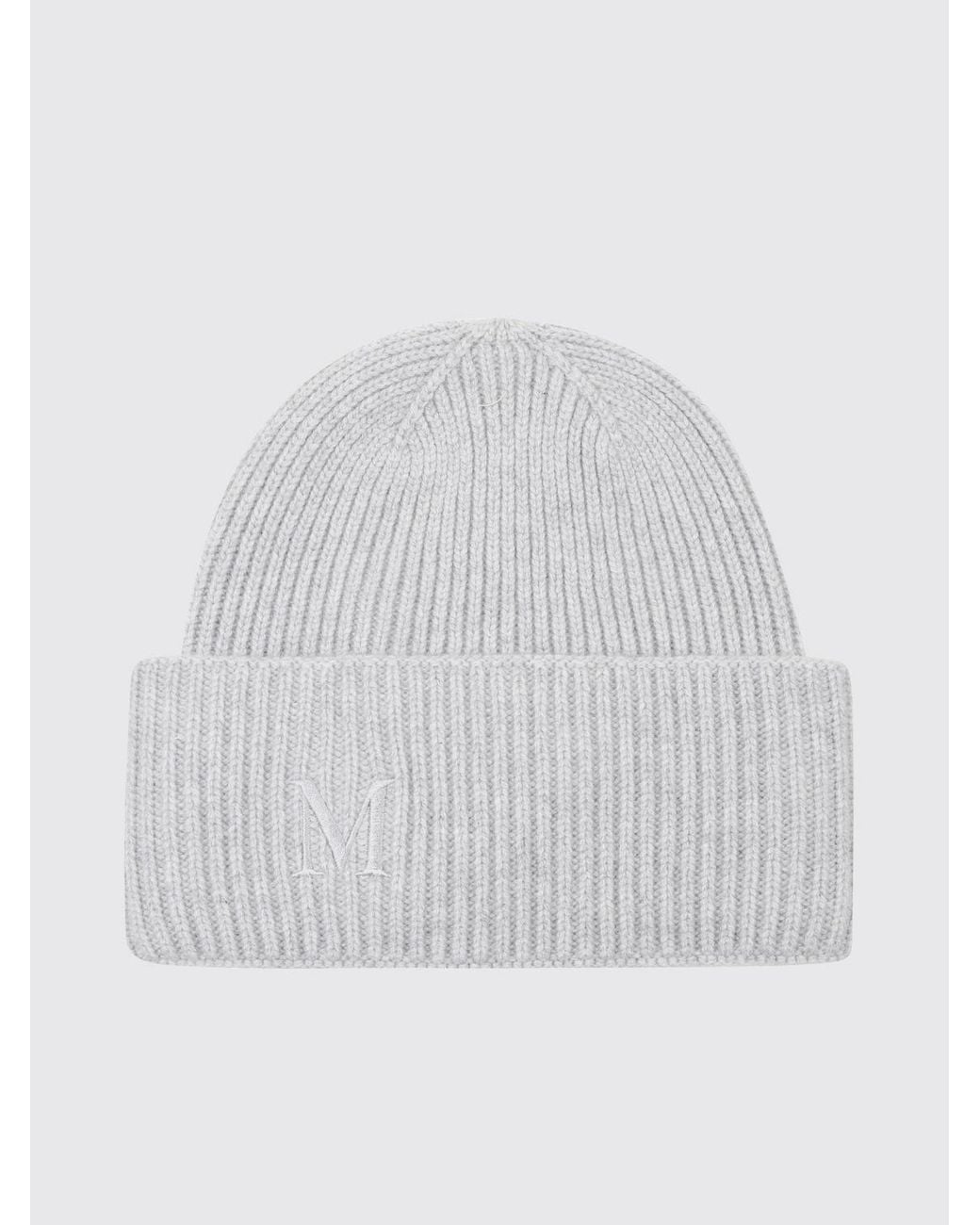 Max Mara White Ribbed Wool Beanie Hat With Jacquard Logo And Cuff