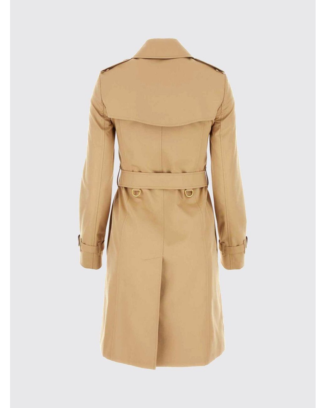Burberry Natural Knee-Length Double-Breasted Cotton Trench Coat With Belt And Epaulettes