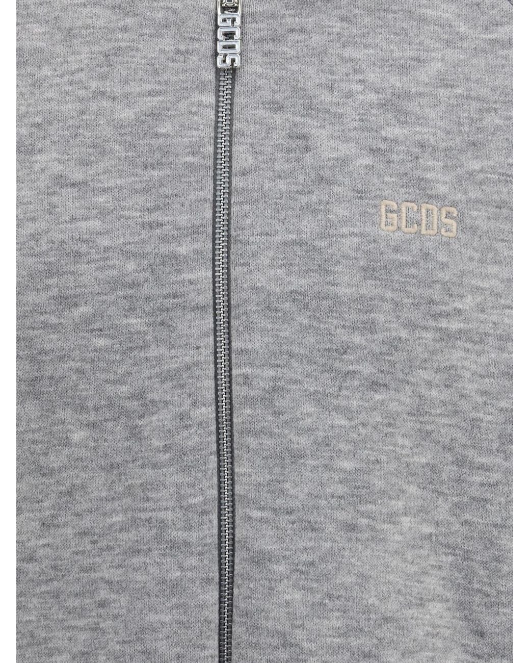 Gcds Gray Cotton Zip-Up Hoodie With Contrast Logo for men