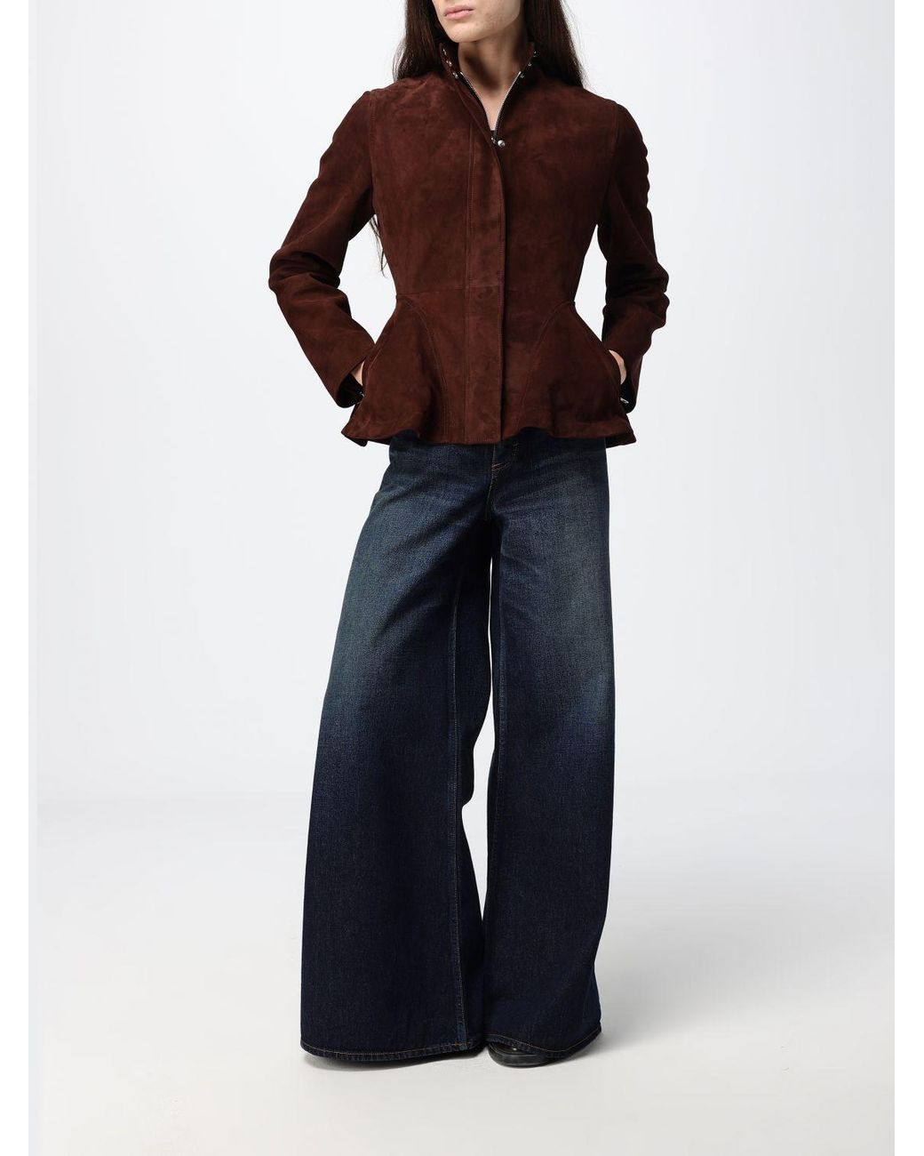 Alaïa Red Slim Fit Suede Leather Short Jacket With High Neck