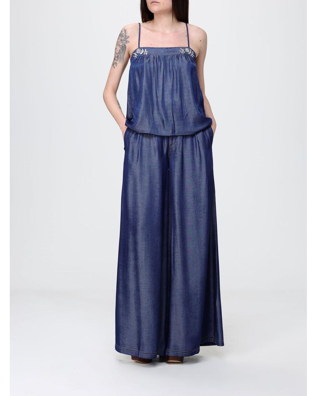Liu Jo Blue Viscose Blend Top With Applied Rhinestones