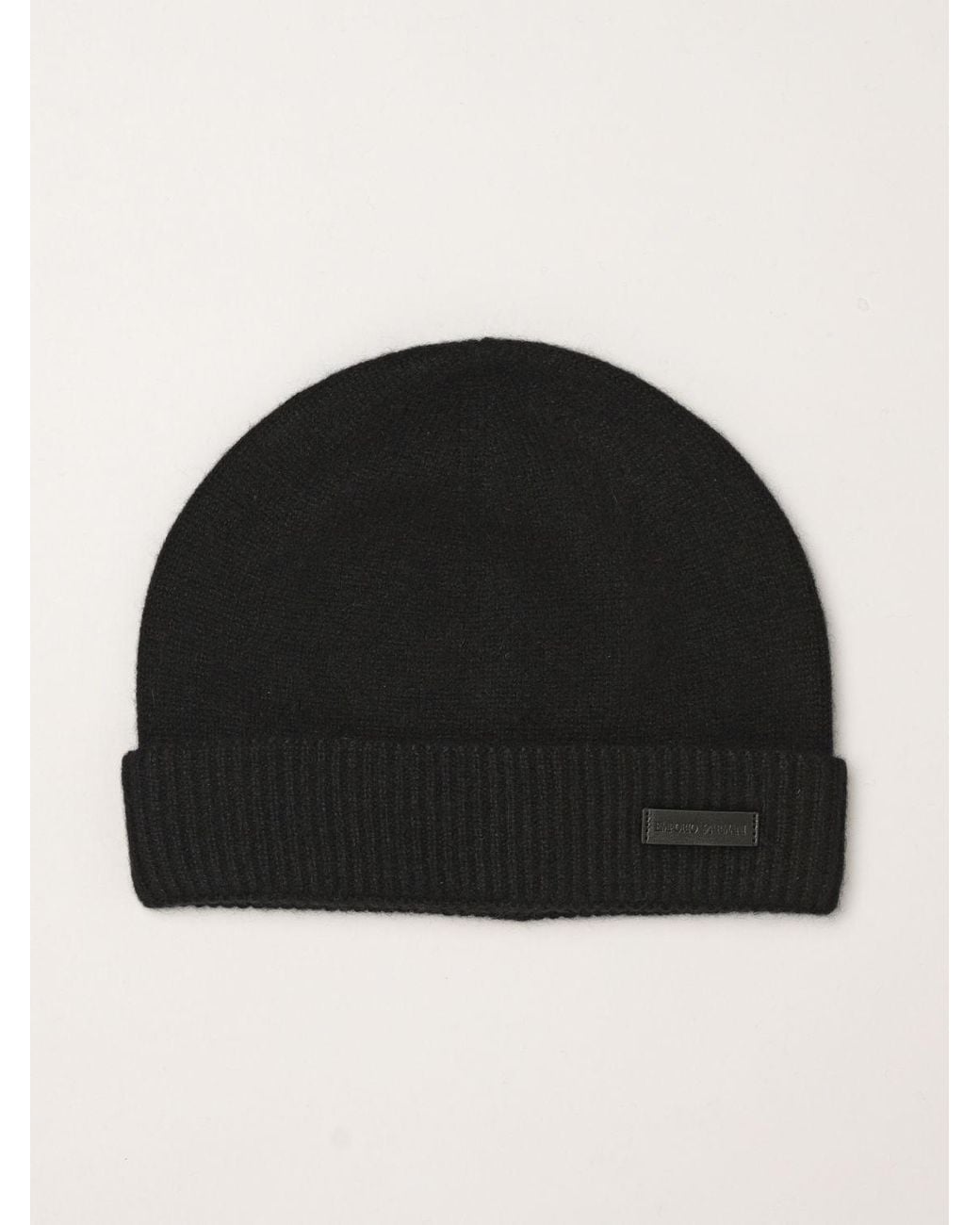 Emporio Armani Black Pure Cashmere Ribbed-Knit Beanie Hat for men