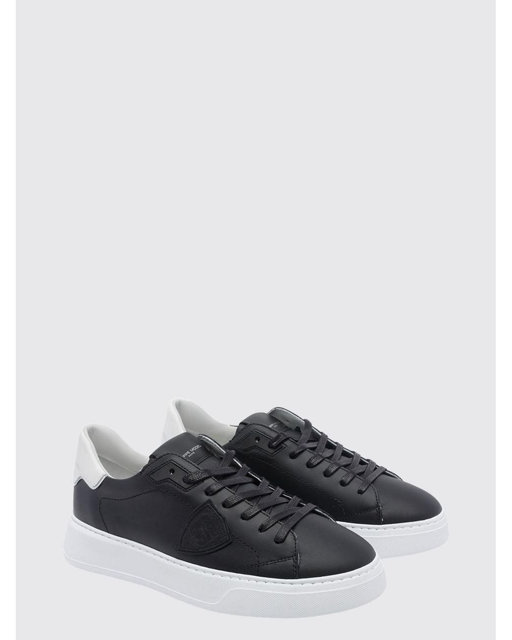 Philippe Model Black Temple Low Smooth Calfskin Low-Top Sneakers With Shield Logo for men