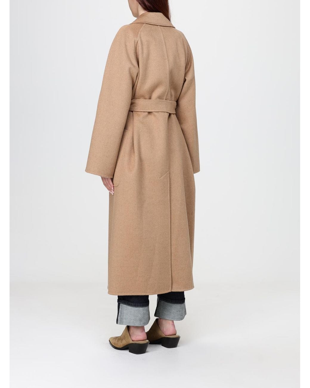 Max Mara Natural Long Wool Robe Coat With Belt