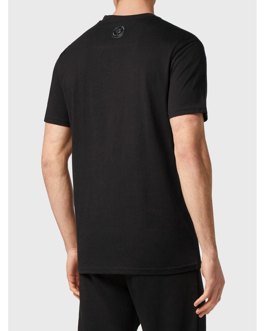 Philipp Plein Black Slim Fit Cotton T-Shirt With Contrast Printed Logo for men