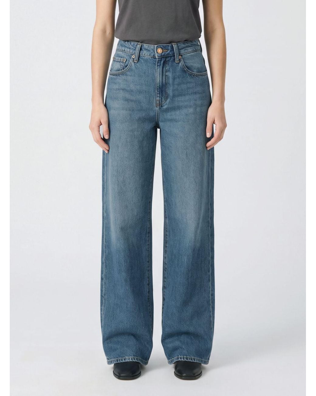 7 For All Mankind Blue High-Waisted Wide Leg Jeans