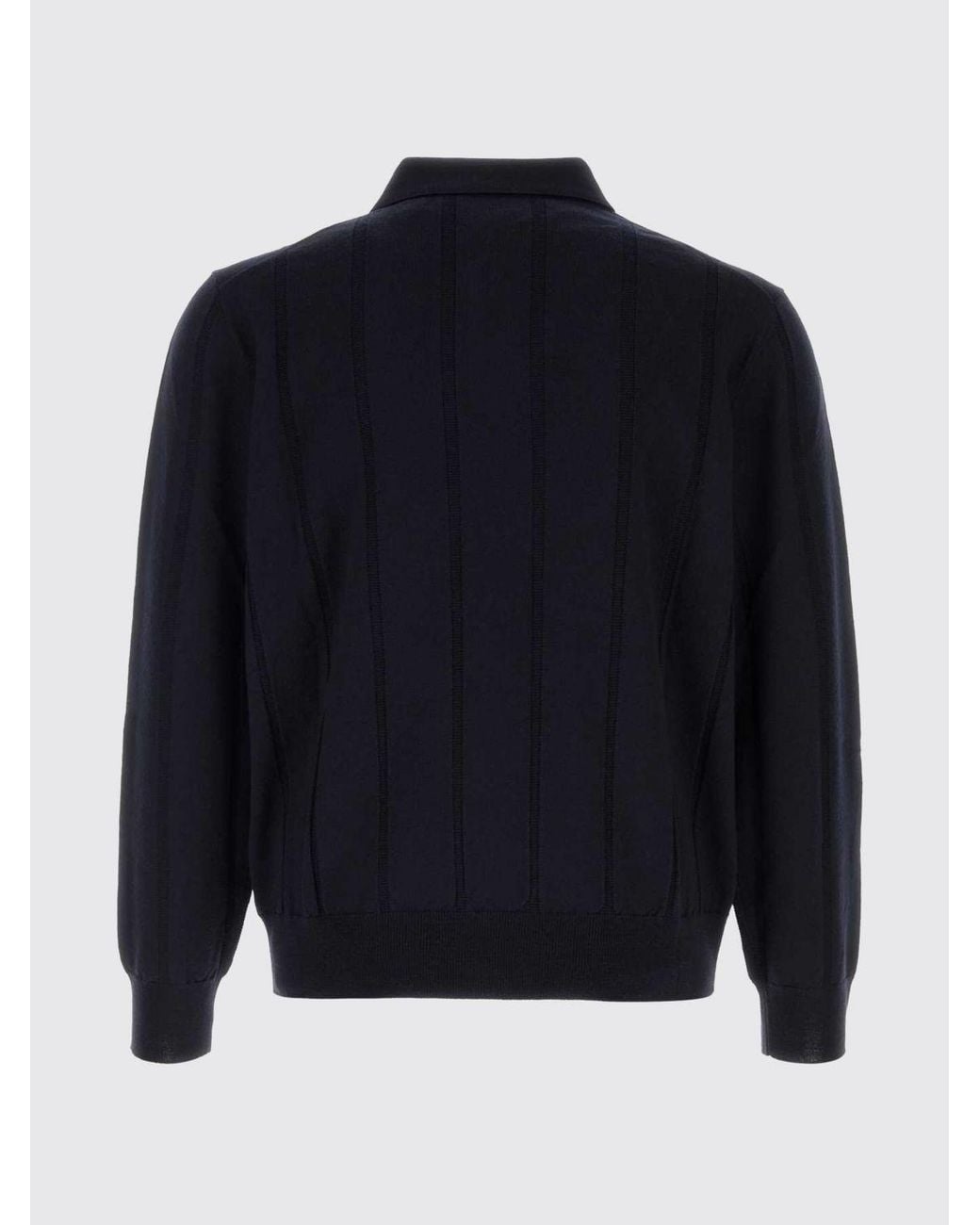 Canali Blue Long-Sleeved Virgin Wool Knit Polo With A Two-Button Placket for men