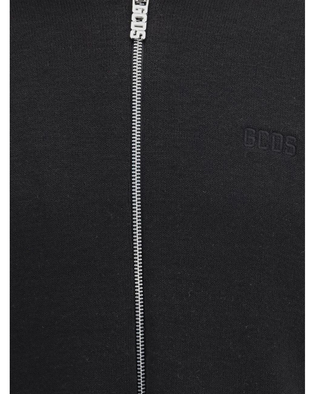 Gcds Black Cotton Zip-Up Hoodie With Contrast Logo for men