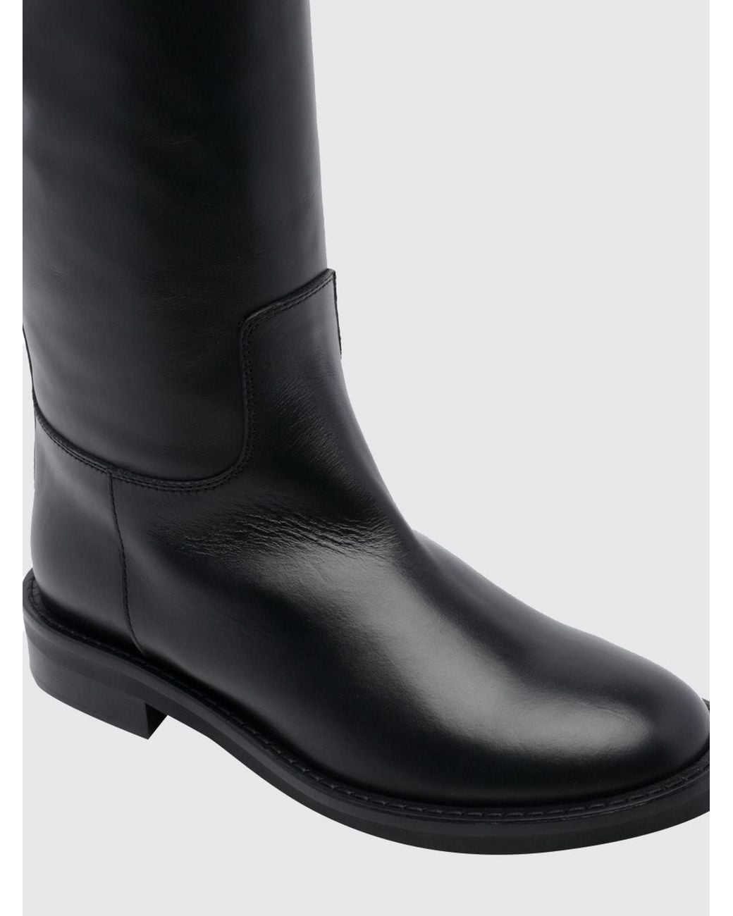 Via Roma 15 Black Smooth Calfskin Leather Riding Boots With Low Heel