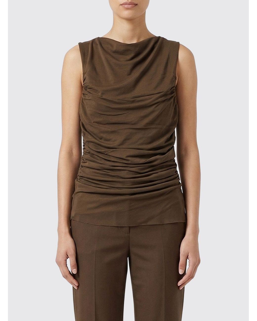 Soeur Brown Draped Cotton Blend Top