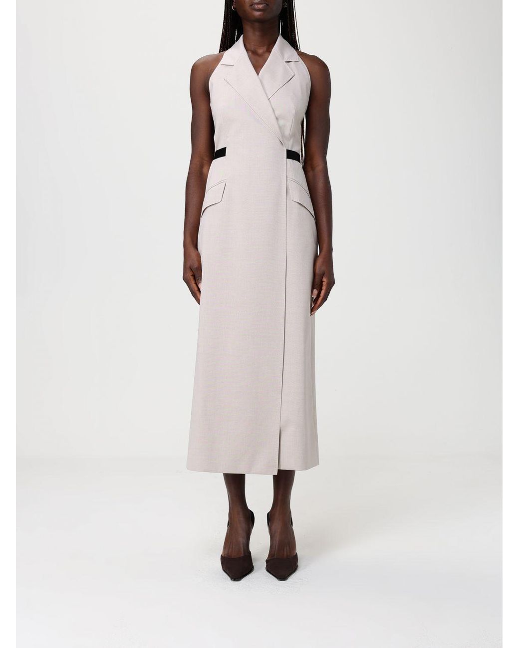 Max Mara Natural Cime Cotton And Wool Blend Midi Dress