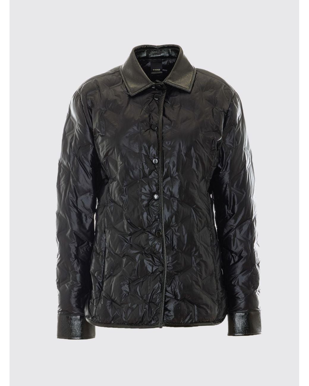 Pinko Black Dipladenia Quilted Nylon Shirt-Style Down Jacket With Dropped Shoulders